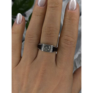 Vintage 925 Sterling Silver Black Onyx & Marcasite Ring Size 8.5